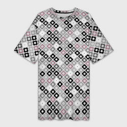 Женская длинная футболка Цветочный серо-розовый узор ретро