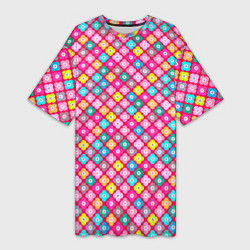 Женская длинная футболка Разноцветный цветочный узор ретро