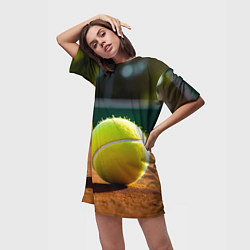 Футболка женская длинная Теннисный мяч на закате, цвет: 3D-принт — фото 2