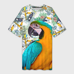 Футболка женская длинная Летний попугай, цвет: 3D-принт