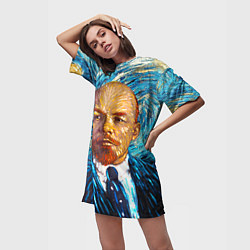Футболка женская длинная Ленин Ван Гога, цвет: 3D-принт — фото 2