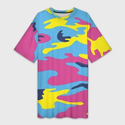 Женская длинная футболка Камуфляж: голубой/розовый/желтый