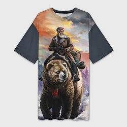 Женская длинная футболка Красноармеец на медведе