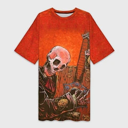 Женская длинная футболка Скелет с гитарой