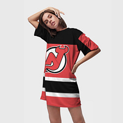 Футболка женская длинная New Jersey Devils, цвет: 3D-принт — фото 2