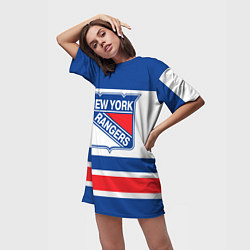 Футболка женская длинная New York Rangers, цвет: 3D-принт — фото 2