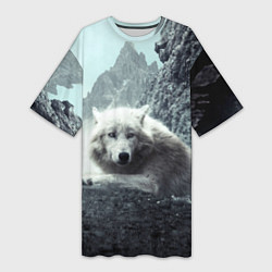 Женская длинная футболка Волк в горах