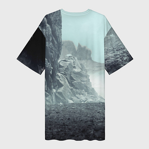Женская длинная футболка Волк в горах / 3D-принт – фото 2