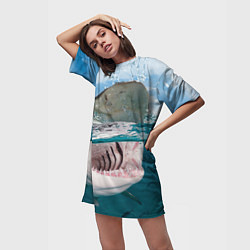 Футболка женская длинная Хищная акула, цвет: 3D-принт — фото 2