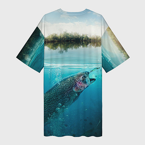 Женская длинная футболка Рыбалка на спиннинг / 3D-принт – фото 2