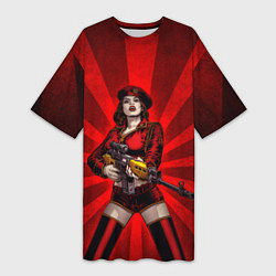 Футболка женская длинная Red alert girl, цвет: 3D-принт