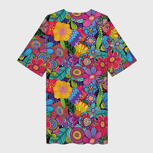 Женская длинная футболка Яркие цветы / 3D-принт – фото 2