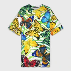 Женская длинная футболка Тропические бабочки