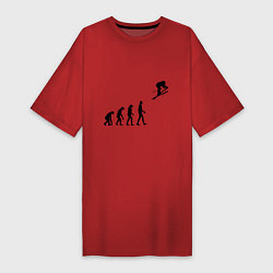 Футболка женская-платье Эволюция лыжник, цвет: красный