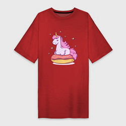 Футболка женская-платье Единорог на пончике, цвет: красный