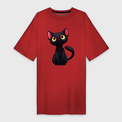 Футболка женская-платье Черный котенок, цвет: красный