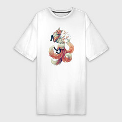 Футболка женская-платье Мифическая лиса, цвет: белый