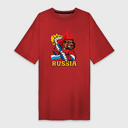 Футболка женская-платье Хоккей Россия, цвет: красный