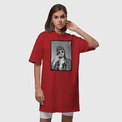 Футболка женская-платье Курт Кобейн Nirvana ЧБ, цвет: красный — фото 2