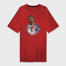 Футболка женская-платье Cristiano Ronaldo Manchester United Portugal, цвет: красный
