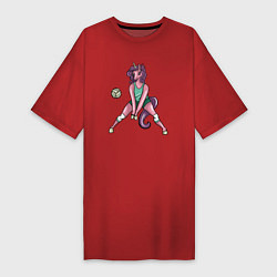 Футболка женская-платье Единорог - Волейбол, цвет: красный