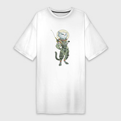 Футболка женская-платье Космический боевой кот, цвет: белый
