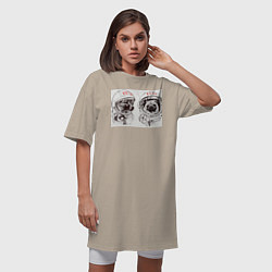 Футболка женская-платье Собаки - космонавты, цвет: миндальный — фото 2