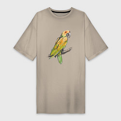 Футболка женская-платье Любимый попугай, цвет: миндальный