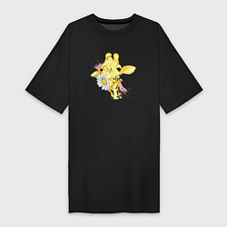 Футболка женская-платье Жирафа с цветком, цвет: черный