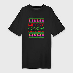Футболка женская-платье Merry Christmas Squid Game, цвет: черный