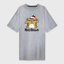 Футболка женская-платье Merry Christmas: квадратный кот, цвет: меланж