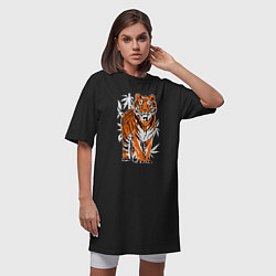 Футболка женская-платье Тигр в джунглях, цвет: черный — фото 2