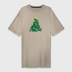 Футболка женская-платье Christmas Tree Made Of Green Cats, цвет: миндальный
