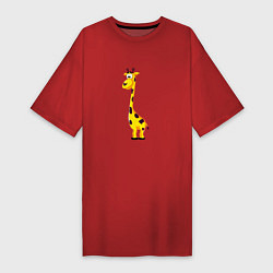 Футболка женская-платье Веселый жирафик, цвет: красный