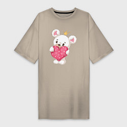 Женская футболка-платье Мишка с сердечком 14 февраля