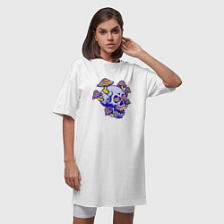 Футболка женская-платье Mushrooms & Skull, цвет: белый — фото 2