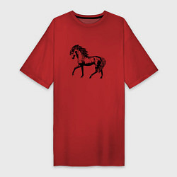 Футболка женская-платье Мустанг Лошадь, цвет: красный