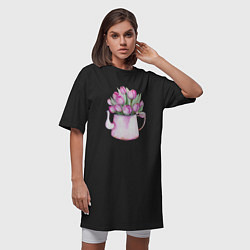 Футболка женская-платье Букет тюльпанов в вазе, цвет: черный — фото 2