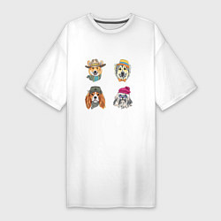 Футболка женская-платье Четыре крутые собаки, цвет: белый
