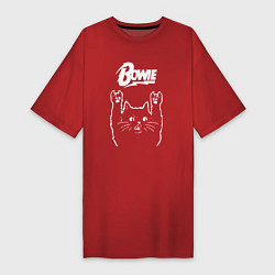 Футболка женская-платье Bowie Рок кот, цвет: красный