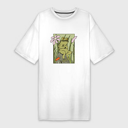 Футболка женская-платье ЛЯГУШКА НА КАМЕШКЕ, цвет: белый