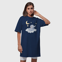 Футболка женская-платье Милый Слонёнок На Облаке, цвет: тёмно-синий — фото 2