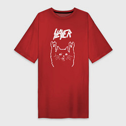Футболка женская-платье Slayer Рок кот, цвет: красный