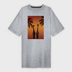 Футболка женская-платье Жирафы и пальмы на закате, цвет: меланж