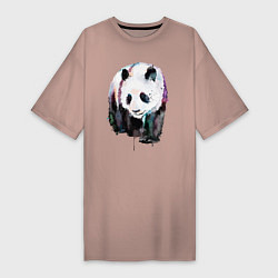 Футболка женская-платье Панда - акварель, цвет: пыльно-розовый