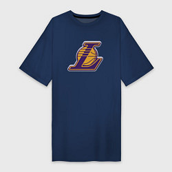 Футболка женская-платье ЛА Лейкерс объемное лого, цвет: тёмно-синий