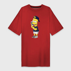 Женская футболка-платье Барт Симпсон болтает по мобильнику