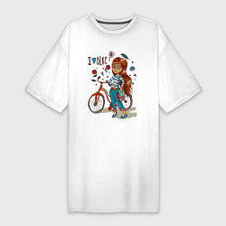 Футболка женская-платье Девушка с велосипедом, цвет: белый