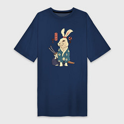 Футболка женская-платье Кролик самурай с мечом, цвет: тёмно-синий