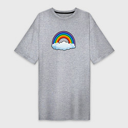 Футболка женская-платье Мультяшная радуга с облаками, цвет: меланж